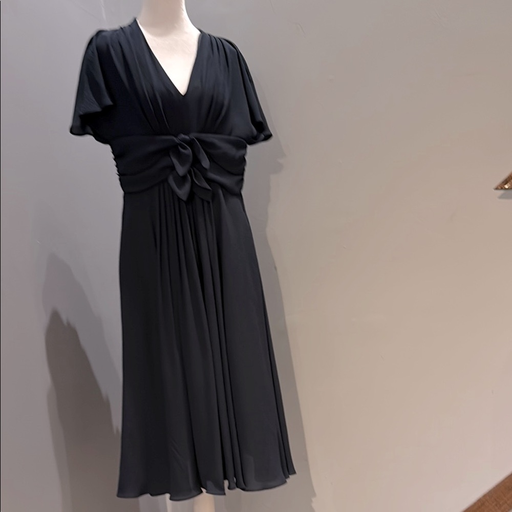 Gal Meets Glam Black Wrap Tie Front Midi Dress